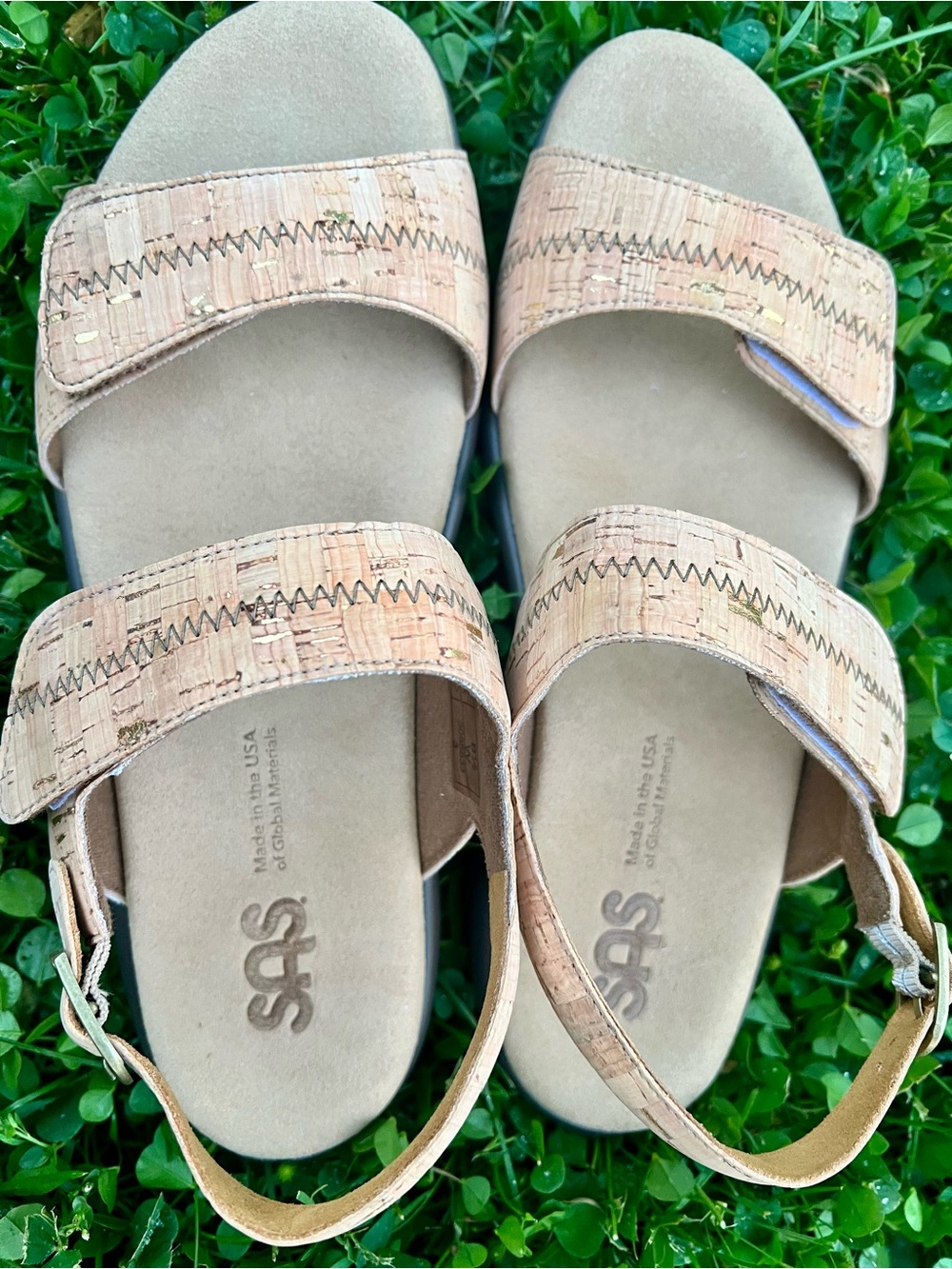 NWOB SAS Sandal Made USA Nudu Natural Golden Cork Leather Tripad Orthopedic 8.5